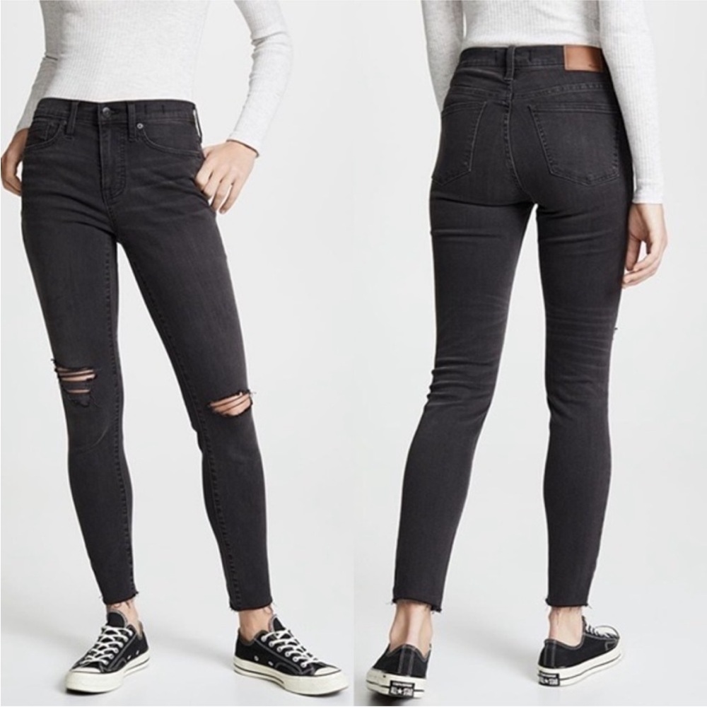 Madewell 9” High Rise Skinny Jeans Distressed Knee Slit Rip Size 31 Stretch